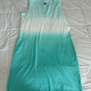 Lands' End Aqua and White Midi Dress